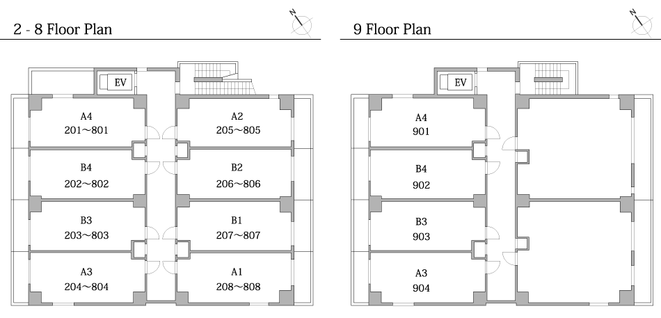 2F～9Fフロアプラン